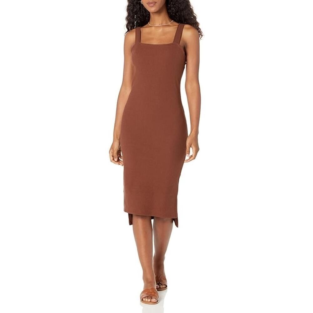 The Drop Amelia Ribbed Tank Midi Dress in Chocolate Brown – Medium